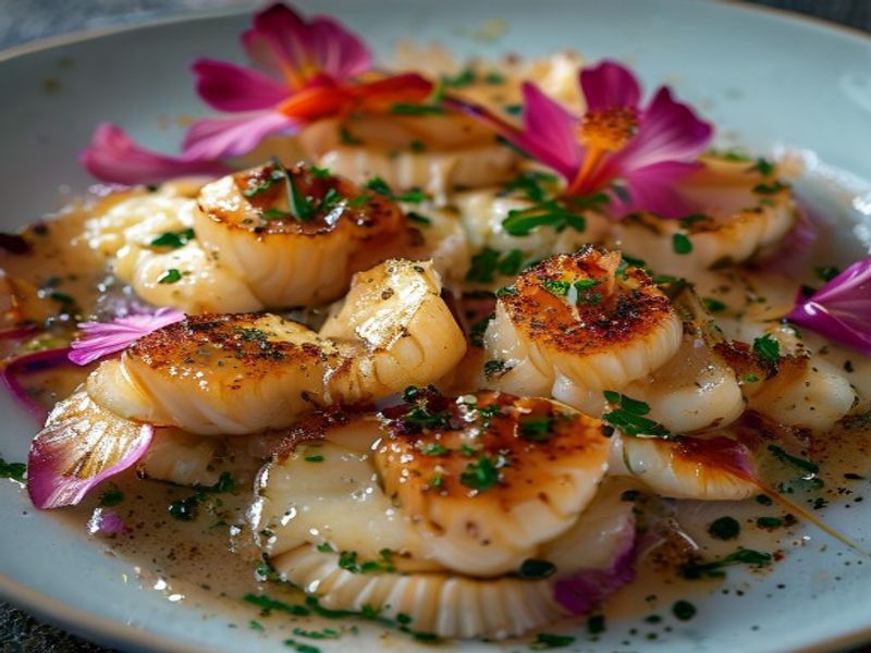 Pan-Seared U10 Scallops with Hibiscus-Chipotle Gastrique & Smoked Cauliflower Silk