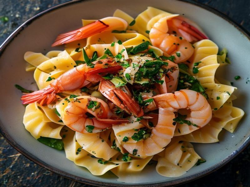 Hand-Cut Tagliolini with Sicilian Red Prawn Tartare and Bronte Pistachio Pesto