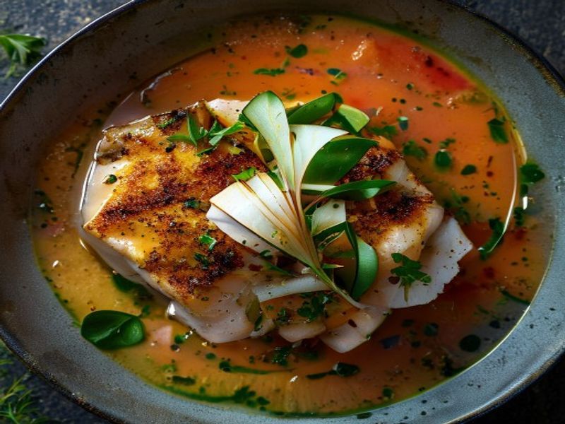 Pan-Seared Halibut with Vibrant Herb-Cucumber Gazpacho and Shaved Fennel