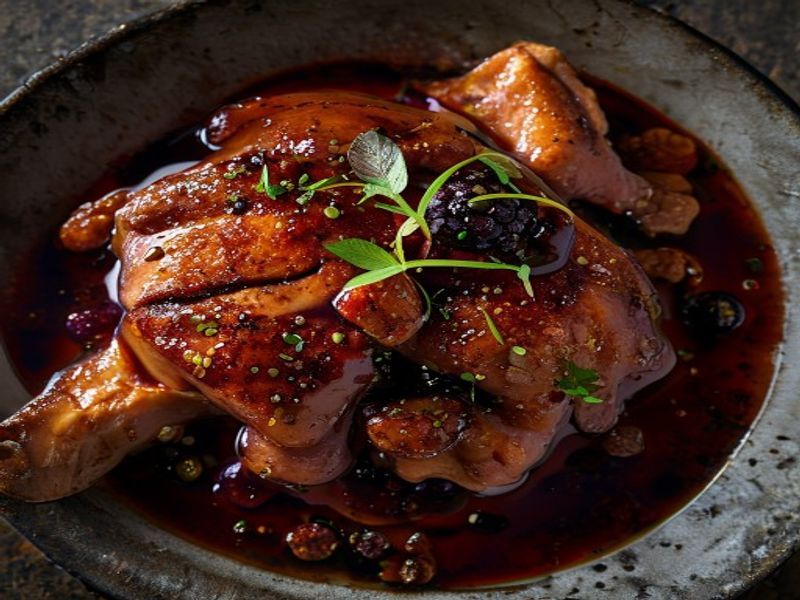 Sichuan-Gochujang Glazed Duck Breast with Blackberry-Ancho Gastrique