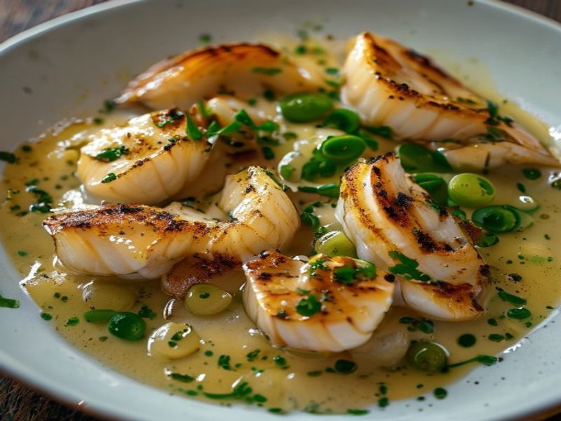Pan-Seared Day-Boat Scallops with Yuzu-Koshu Brown Butter & Edamame Purée