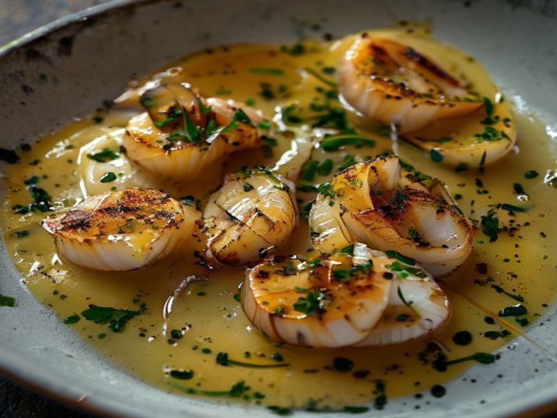 Pan-Seared Dayboat Scallops with Sunchoke Purée and Black Garlic Emulsion