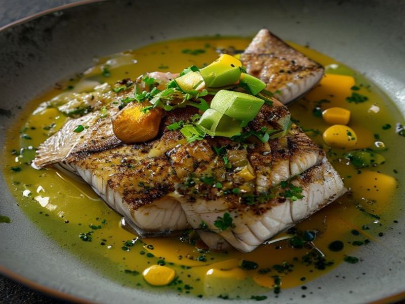Pan-Roasted Wild Sablefish with Matcha-Yuzu Emulsion and Ginger-Edamame Purée