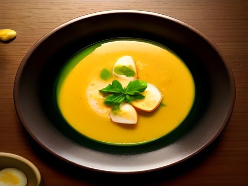Pan-Seared Hokkaido Scallops with Smoked Corn Dashi, Uni Velouté, and Shiso Oil