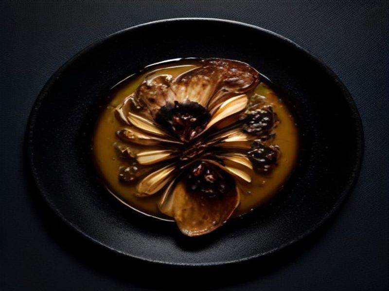 Charred Maitake Blossom with Smoked Parsnip Velouté and Black Garlic Glaze