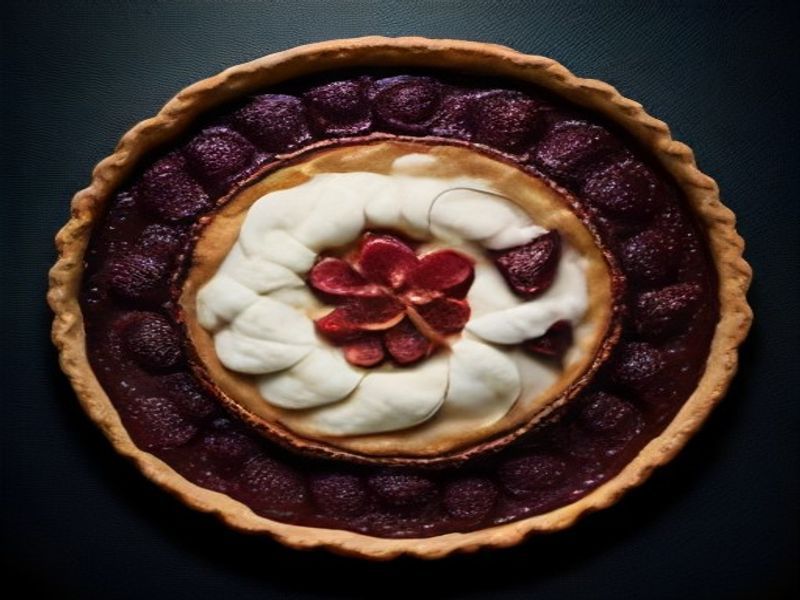 Roasted Black Mission Fig Tart with Smoked Vanilla Mascarpone and Shiso Fluid Gel