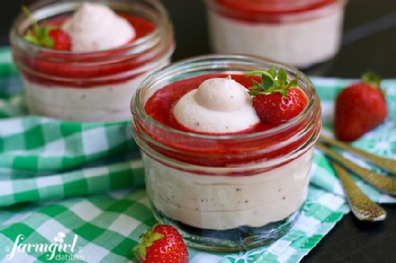 Creamy Strawberry Fluff with Fresh Strawberry Sauce {a no-bake dessert in jars!}
